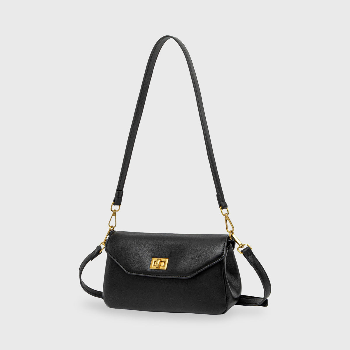Petit sac porté épaule Ciara – Sac à rabat en cuir noir avec bandoulière