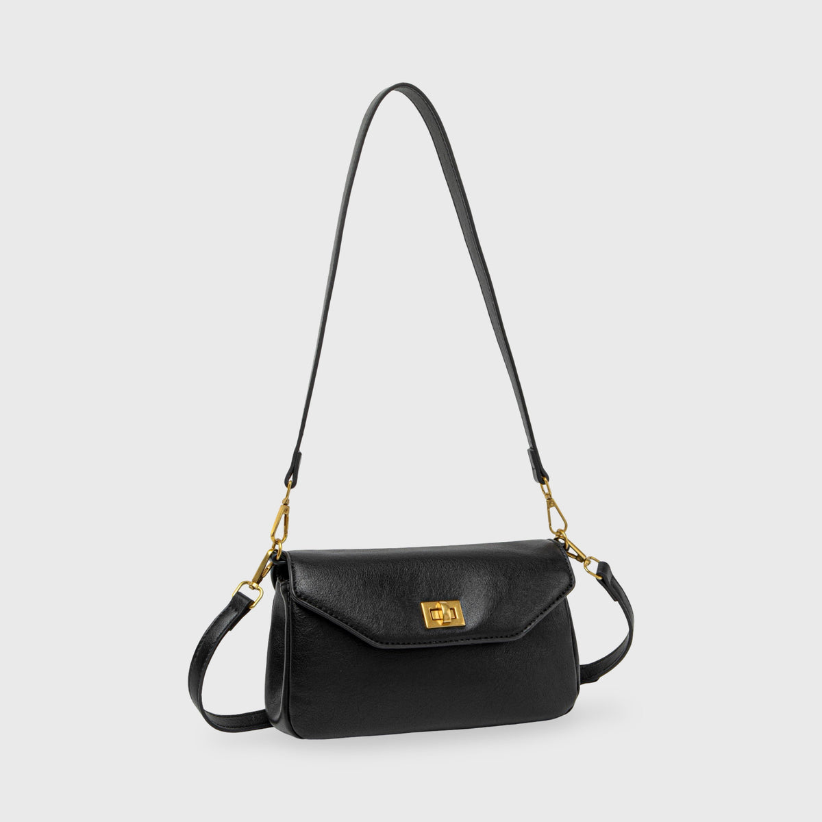 Petit sac porté épaule Ciara – Sac à rabat en cuir noir avec bandoulière