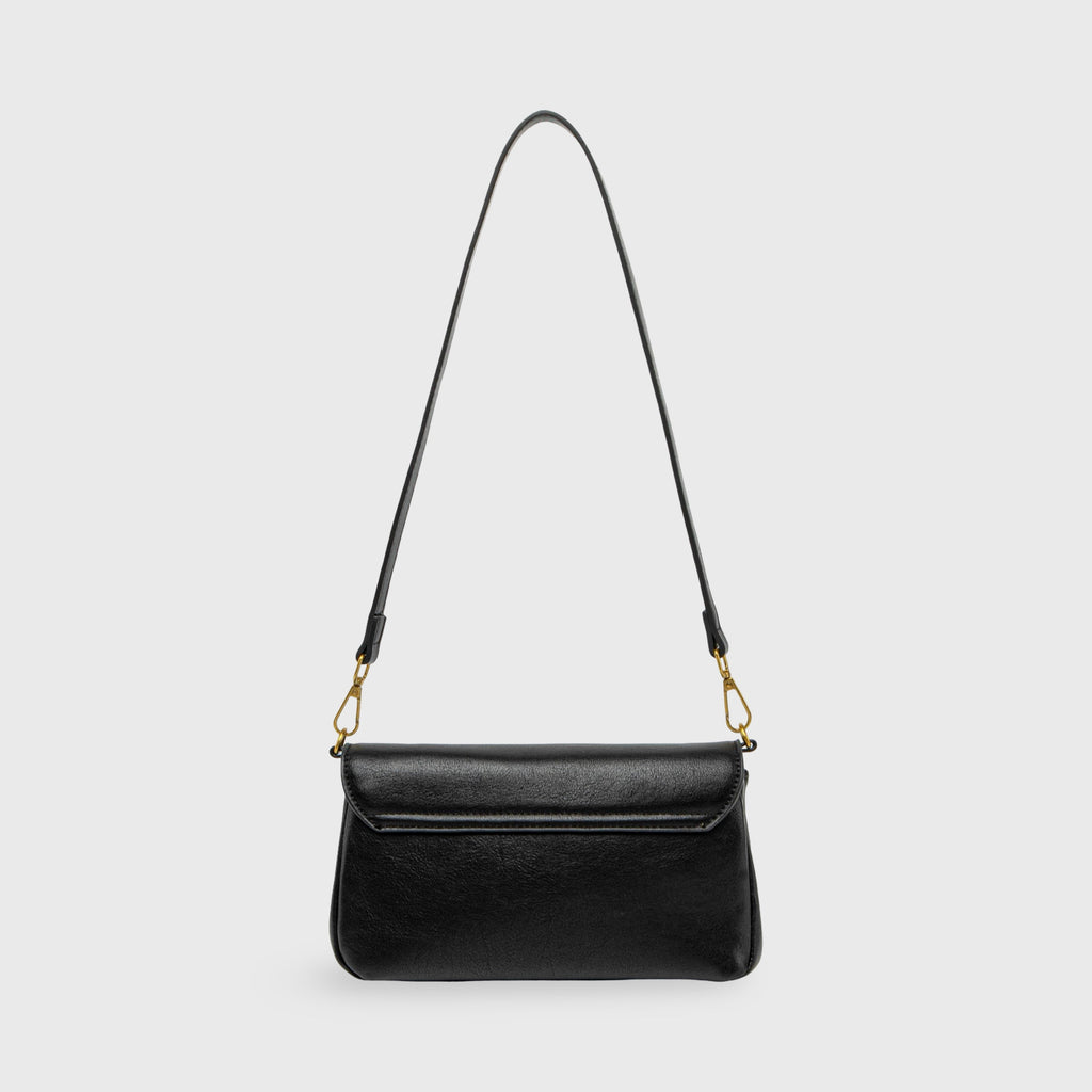 Petit sac porté épaule Ciara – Sac à rabat en cuir noir avec bandoulière