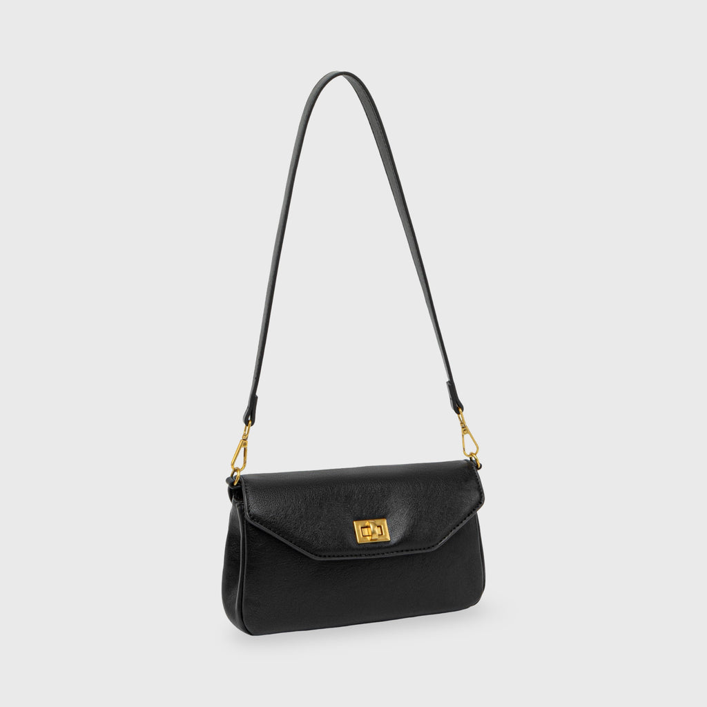 Petit sac porté épaule Ciara – Sac à rabat en cuir noir avec bandoulière