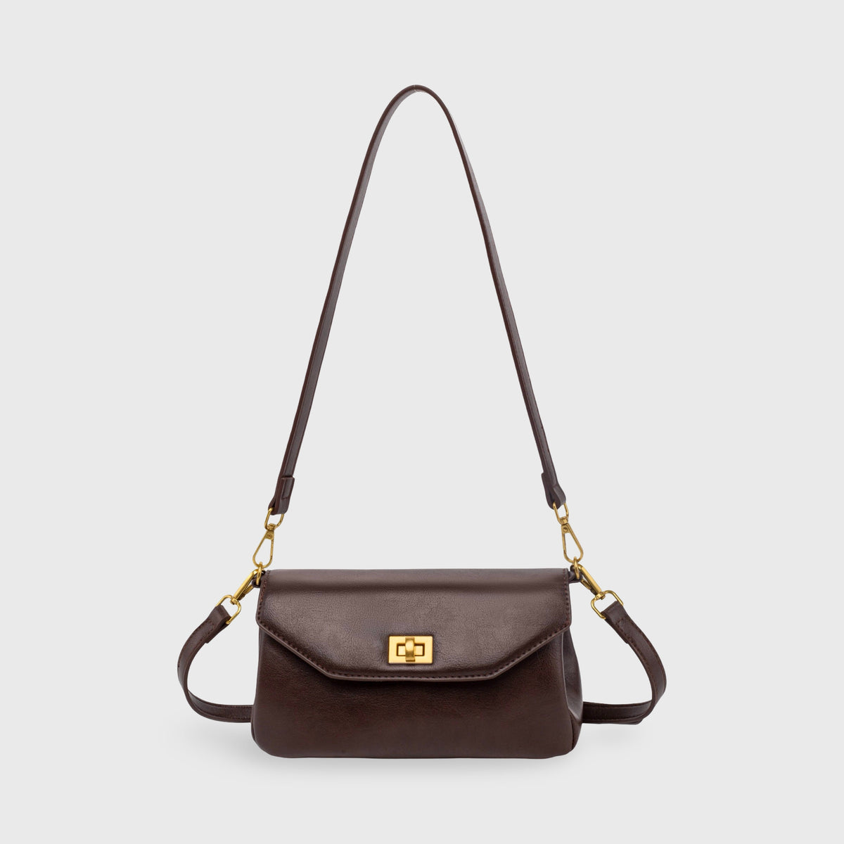 Ciara Mini Shoulder Bag – Dark Brown Leather Flap Bag with Strap
