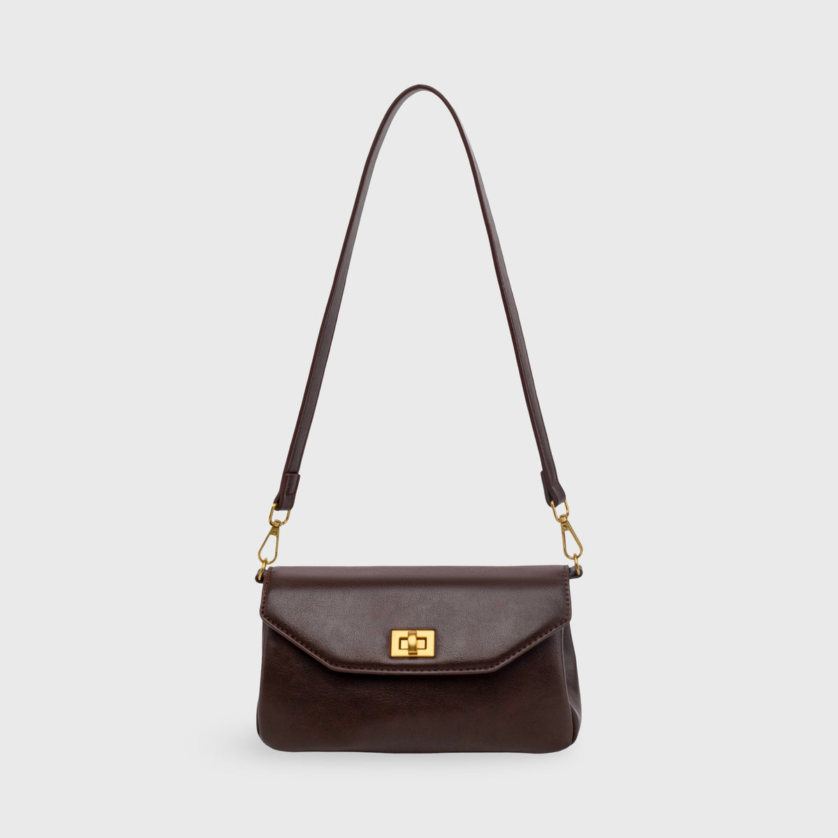 Ciara Mini Shoulder Bag – Dark Brown Leather Flap Bag with Strap
