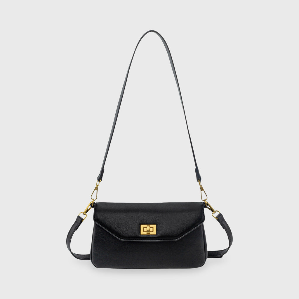Petit sac porté épaule Ciara – Sac à rabat en cuir noir avec bandoulière