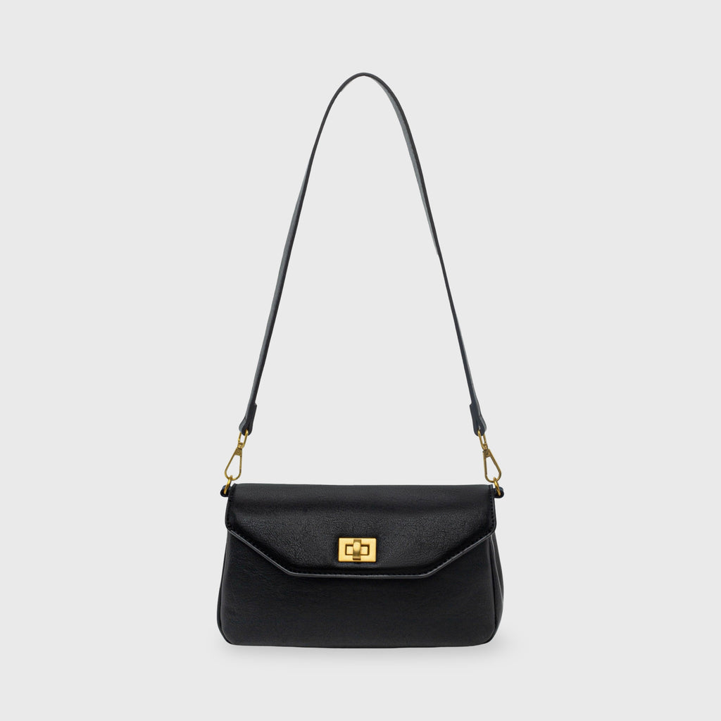Petit sac porté épaule Ciara – Sac à rabat en cuir noir avec bandoulière