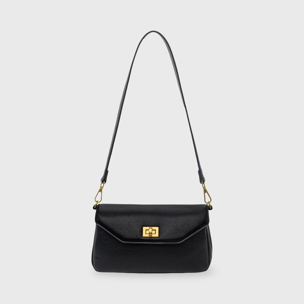 Ciara Mini Shoulder Bag – Black Leather Flap Bag with Strap