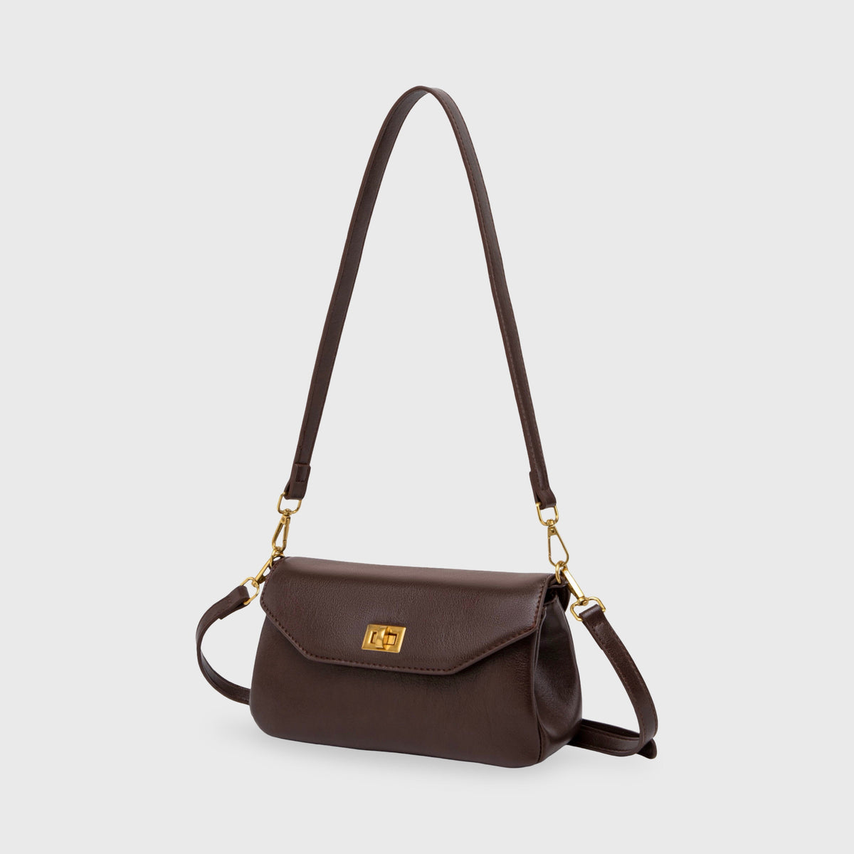 Petit sac porté épaule Ciara – Sac à rabat en cuir marron foncé avec bandoulière
