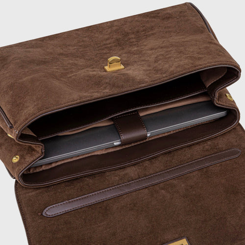 Ciara Essential Top Handle Bag – Chocolate Brown Suede Handbag