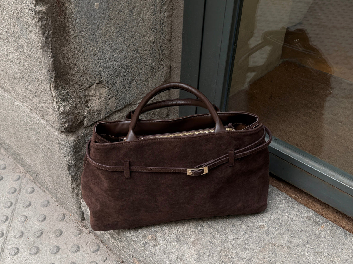 Sac cabas en daim Lara – Sac à main en daim marron chocolat