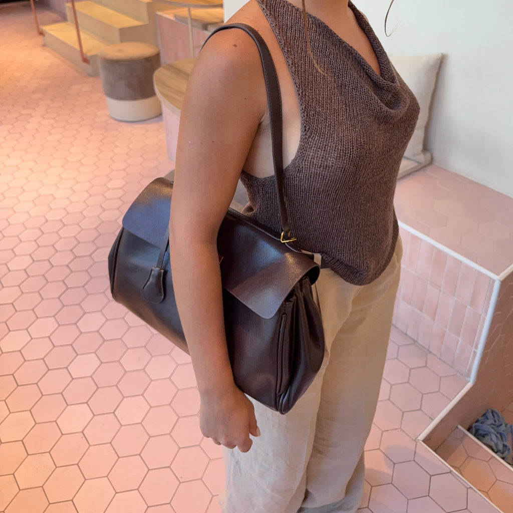 Sac porté épaule vintage Ciara – Sac à main en cuir marron foncé