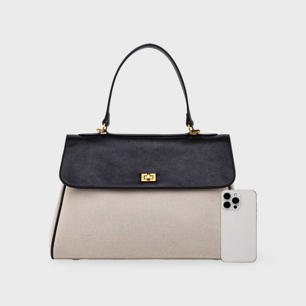 Sac à main Ciara Essential à poignée supérieure – Toile beige et cuir noir