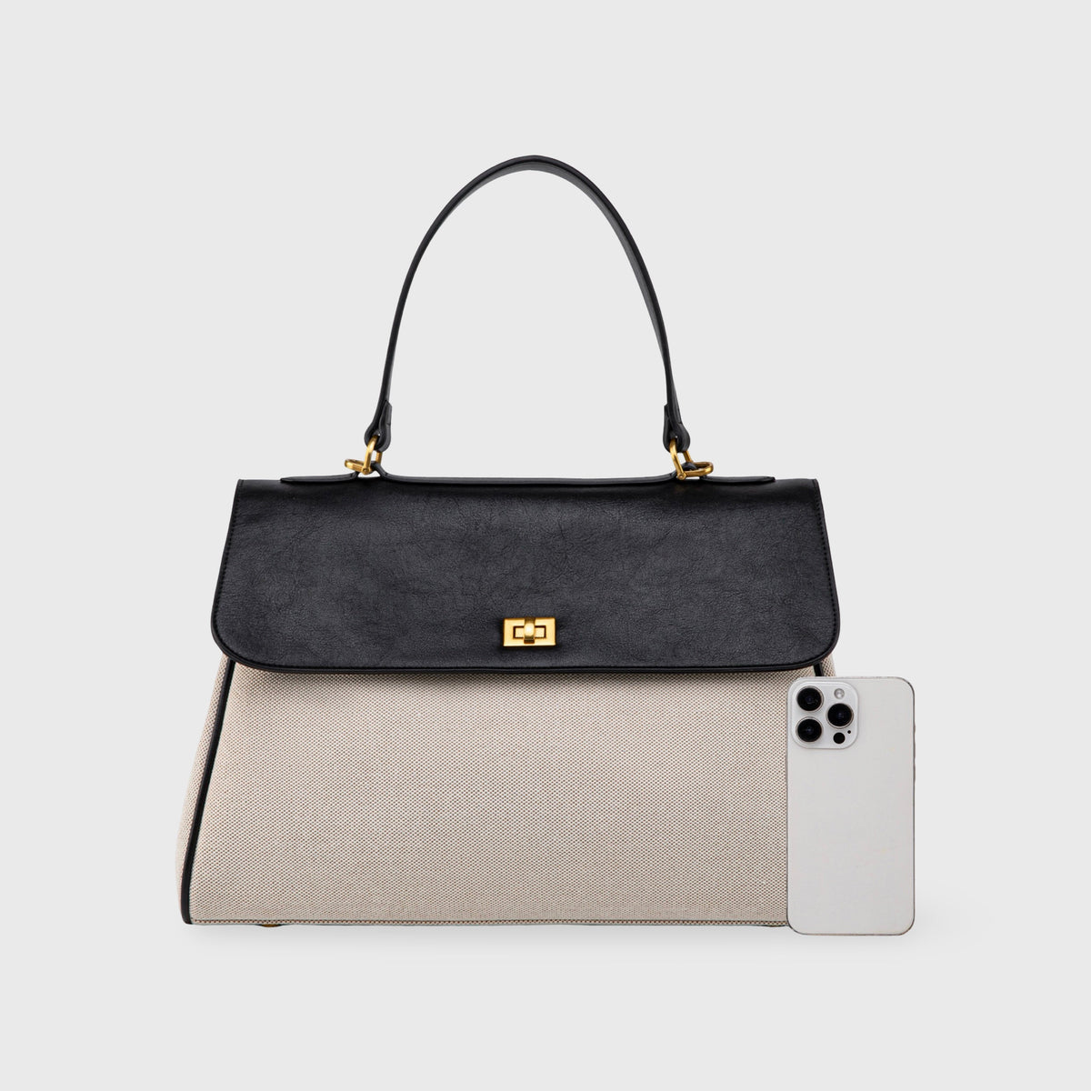 Sac à main Ciara Essential à poignée supérieure – Toile beige et cuir noir