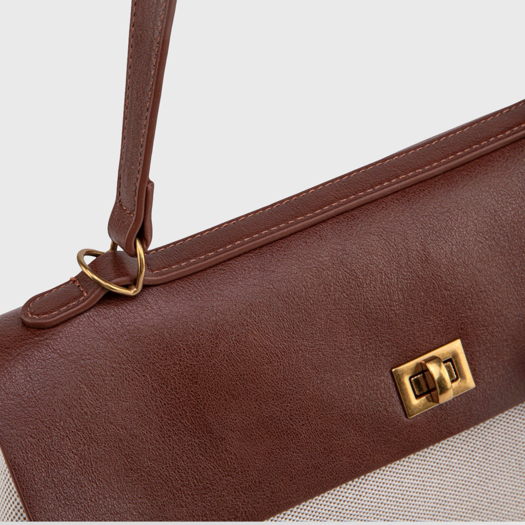 Sac à bandoulière en toile vintage Ciara – Beige et marron