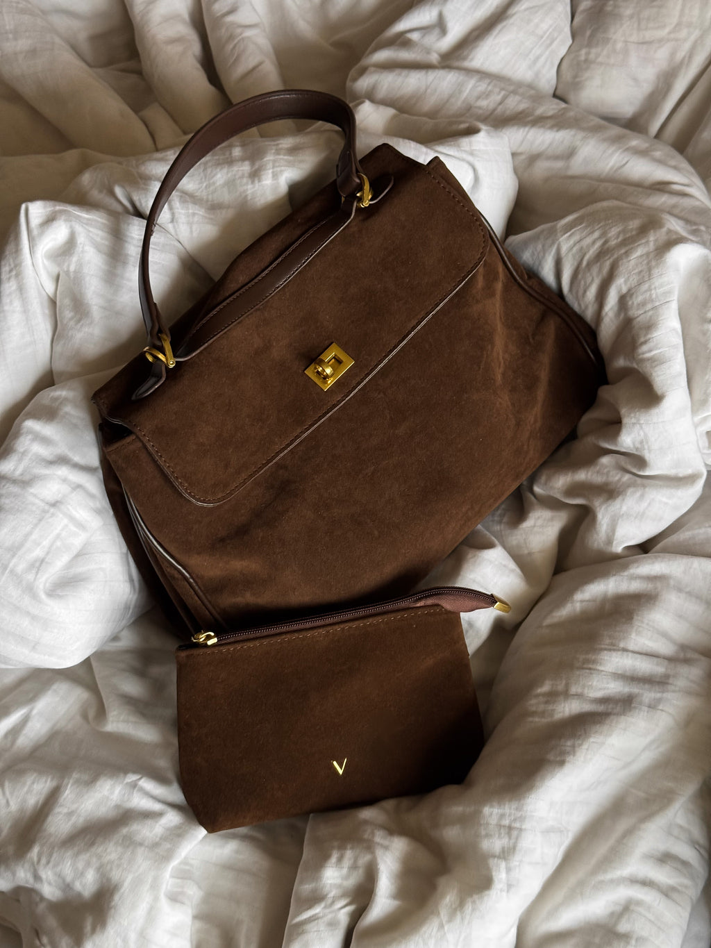 Sac à main Ciara en daim – Sac porté épaule en daim marron