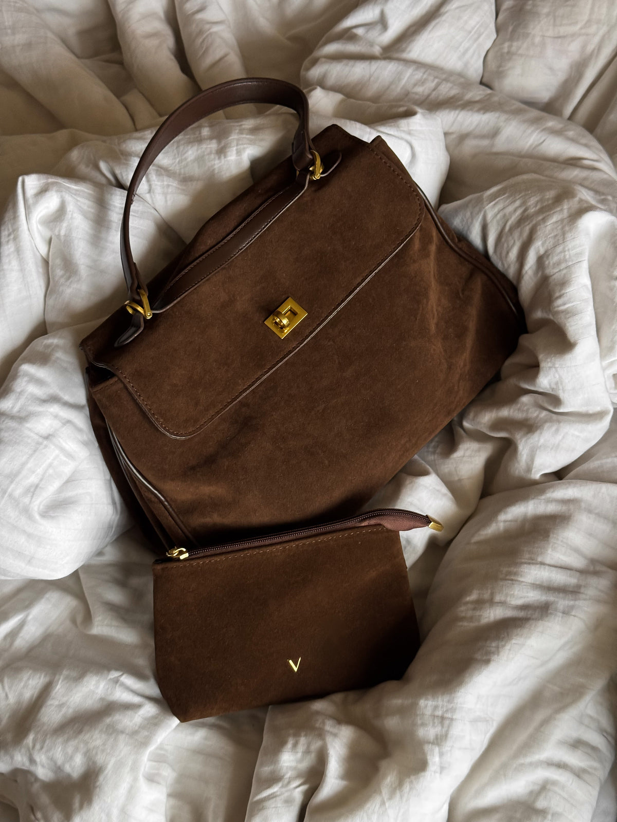 Sac à main Ciara en daim – Sac porté épaule en daim marron
