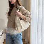 Sac hobo oversize tressé – Sac porté épaule en cuir beige