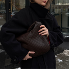 Sac hobo oversize tressé – Sac porté épaule en cuir marron foncé