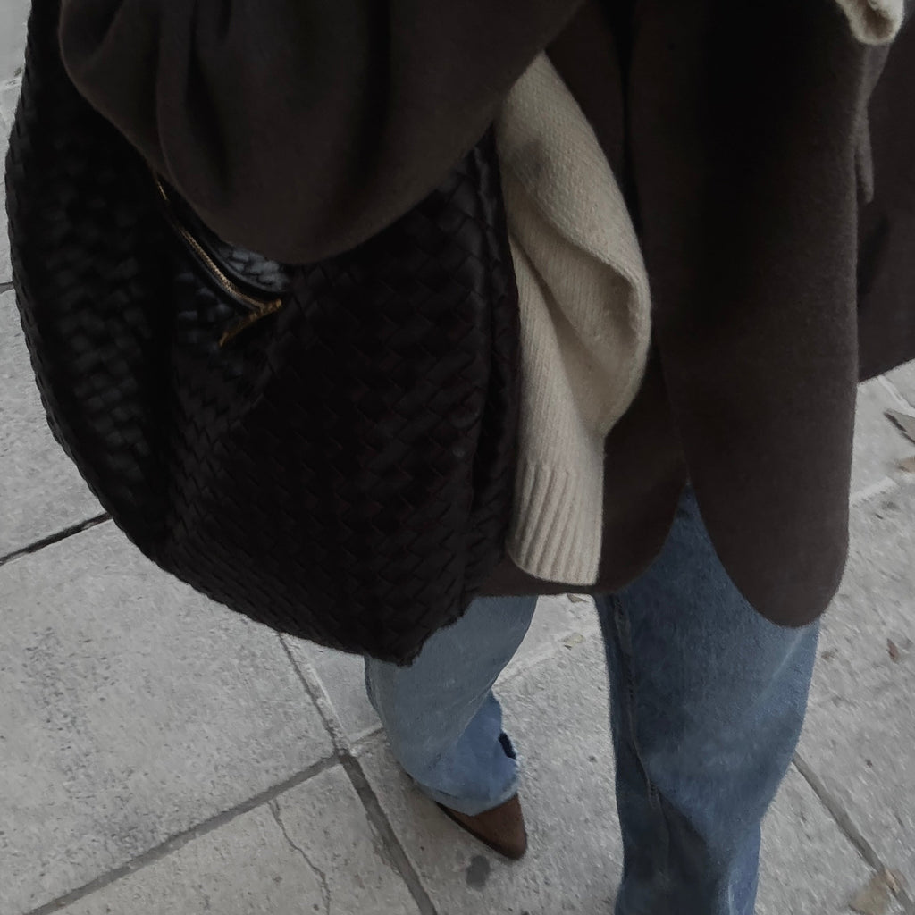 Hailey Woven Hobo Bag – Dark Brown Leather Shoulder Bag