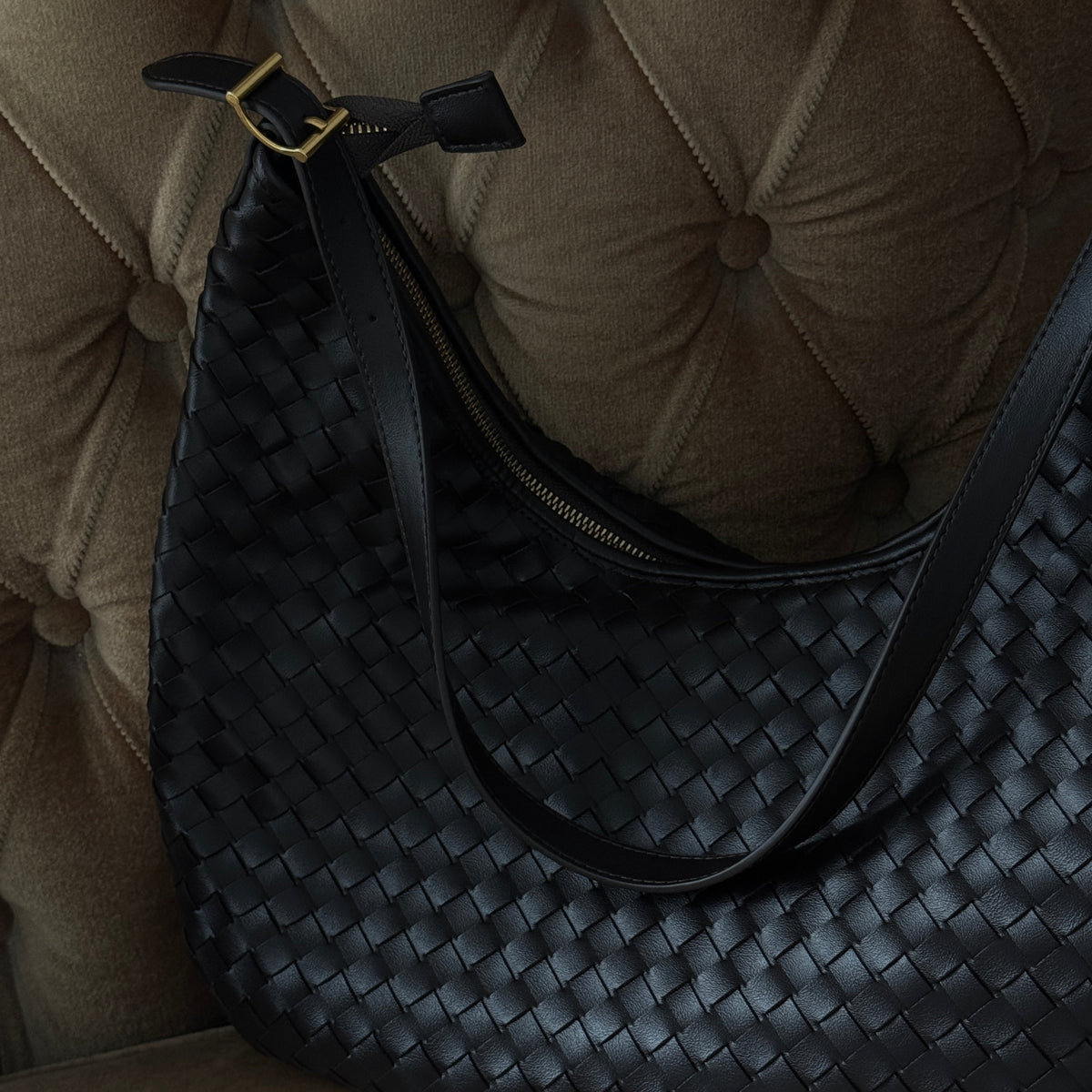 Hailey Woven Hobo Bag – Dark Brown Leather Shoulder Bag