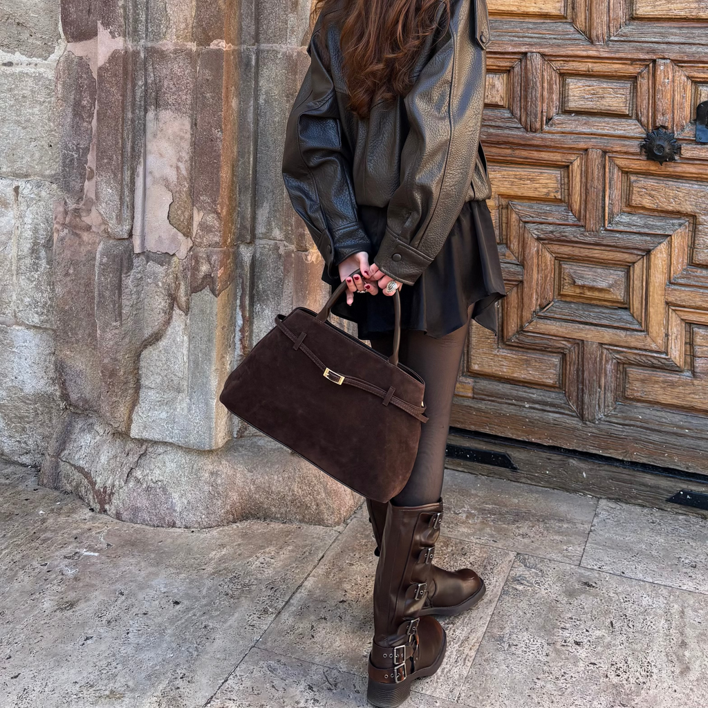 Sac cabas en daim Lara – Sac à main en daim marron chocolat