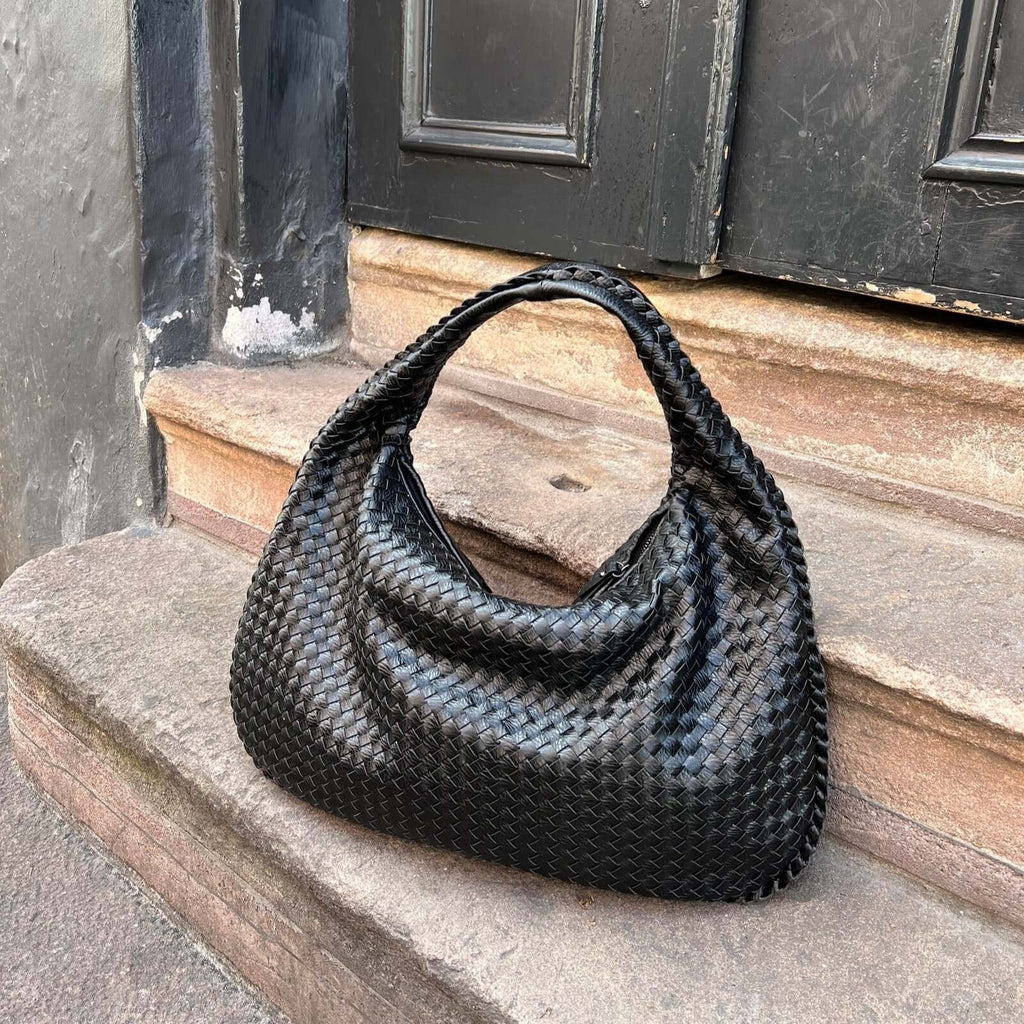 Sac hobo oversize tressé – Sac porté épaule en cuir noir