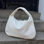 Woven Oversized Hobo Bag – Cream Leather Shoulder Bag
