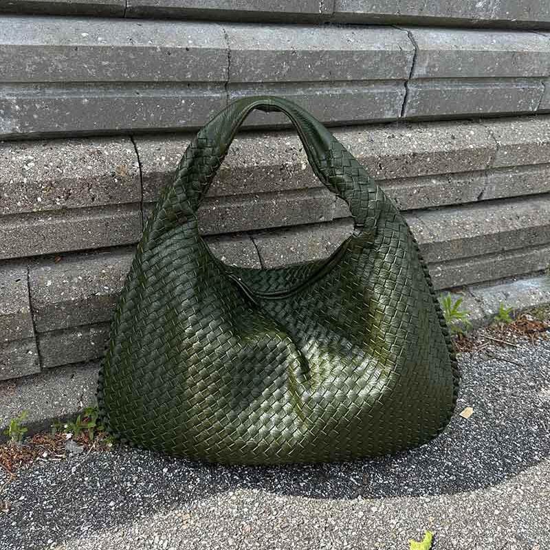 Sac hobo oversize tressé – Sac porté épaule en cuir vert olive