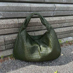 Sac hobo oversize tressé – Sac porté épaule en cuir vert olive