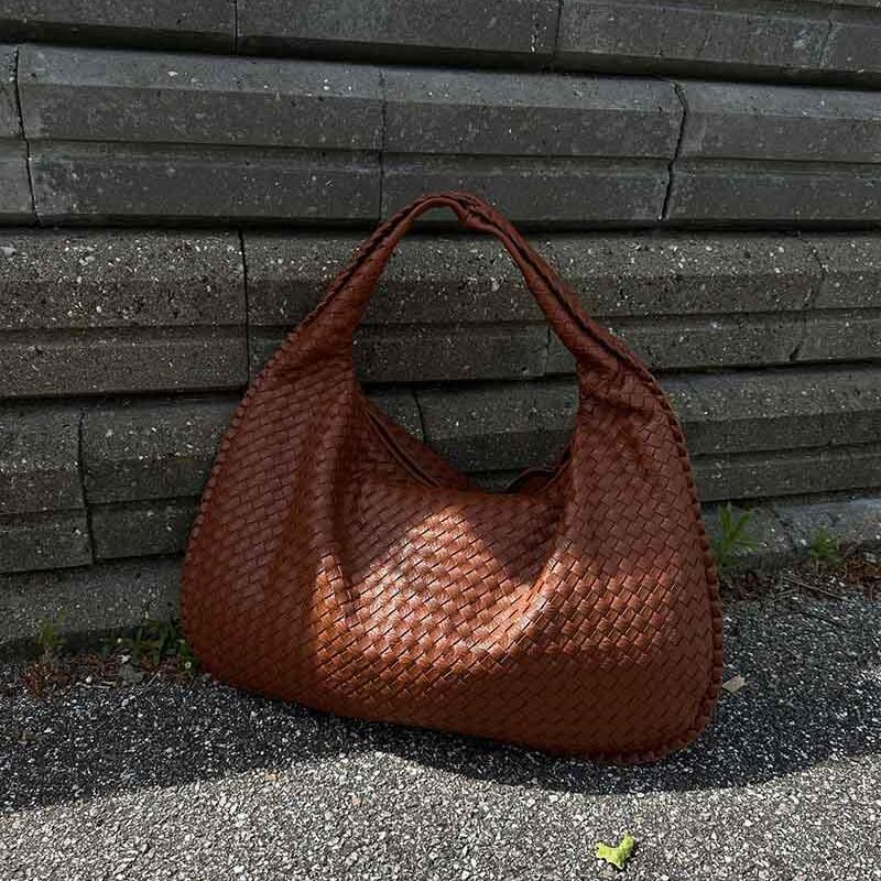 Woven Oversized Hobo Bag – Brown Leather Shoulder Bag