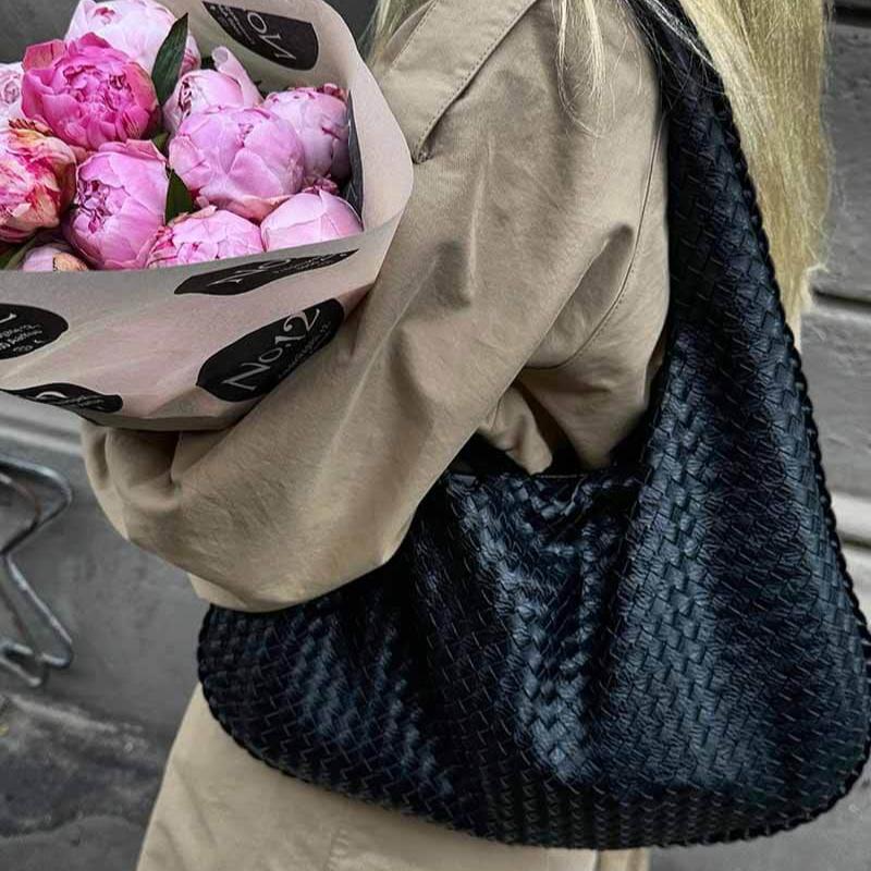 Sac hobo oversize tressé – Sac porté épaule en cuir noir