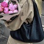 Sac hobo oversize tressé – Sac porté épaule en cuir noir