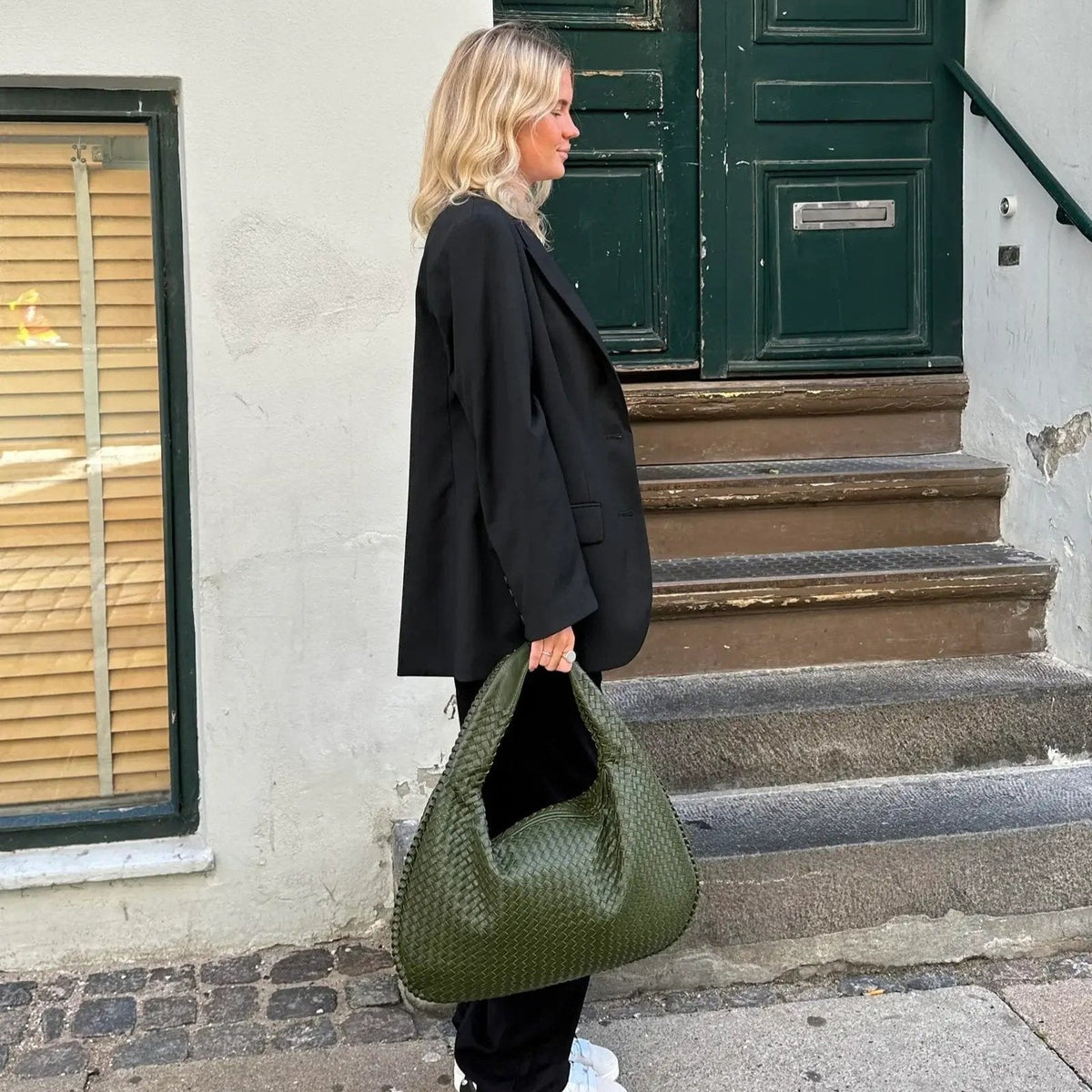 Sac hobo oversize tressé – Sac porté épaule en cuir vert olive