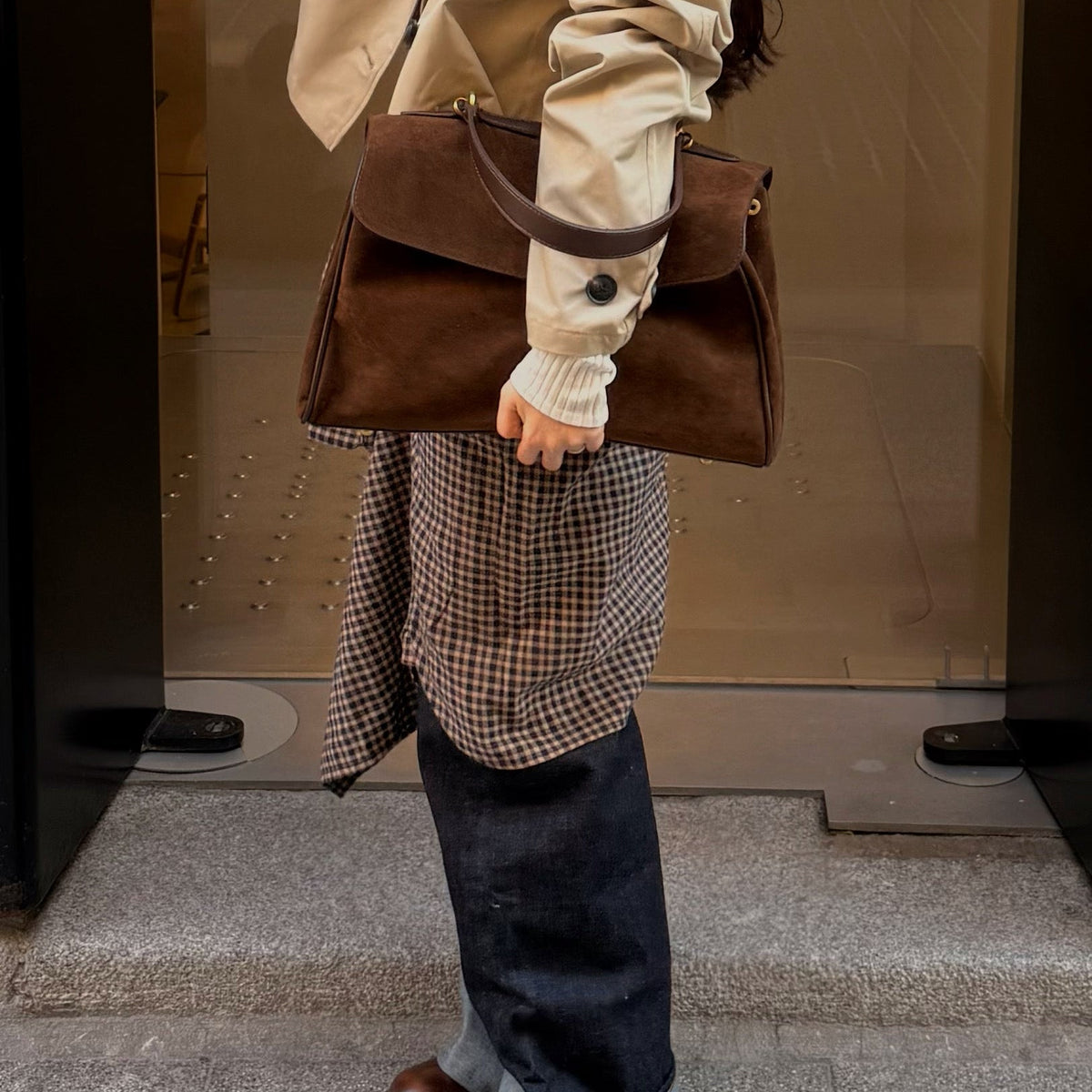 Ciara Essential Top Handle Bag – Chocolate Brown Suede Handbag