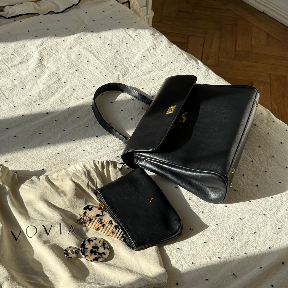 Ciara Essential Top Handle Bag – Black Leather Handbag