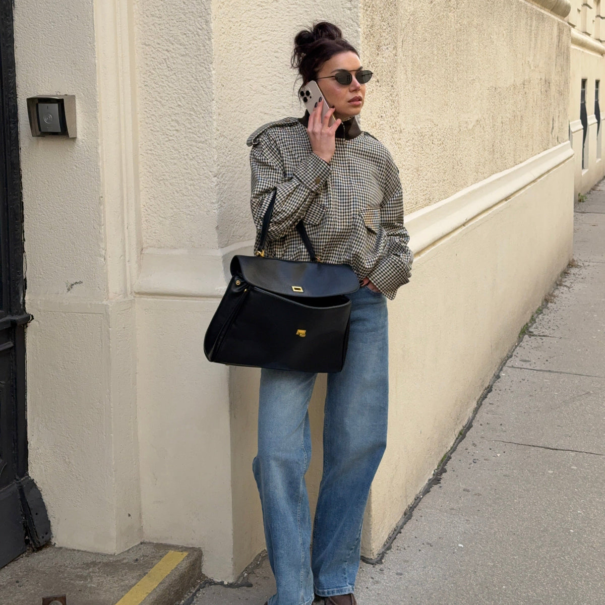 Sac à main Ciara avec poignée – Sac à main en cuir noir