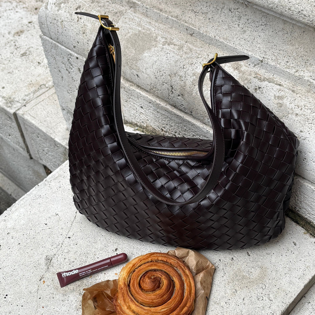 Hailey Woven Hobo Bag – Dark Brown Leather Shoulder Bag