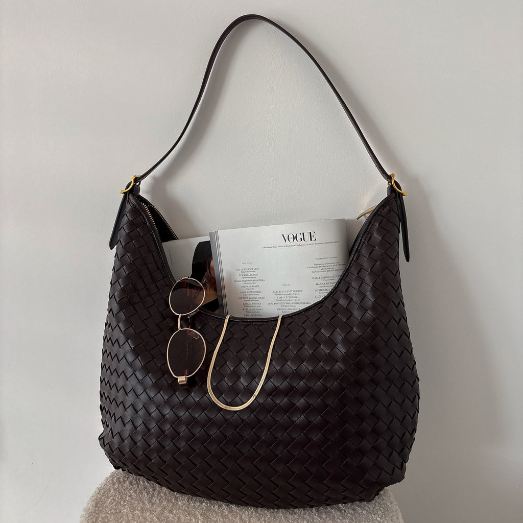 Hailey Woven Hobo Bag – Dark Brown Leather Shoulder Bag