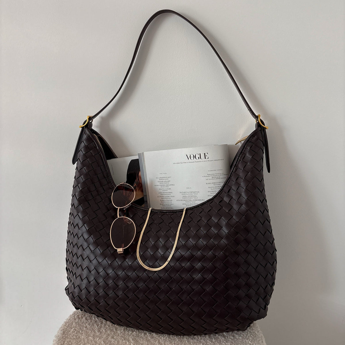 Hailey Woven Hobo Bag – Dark Brown Leather Shoulder Bag