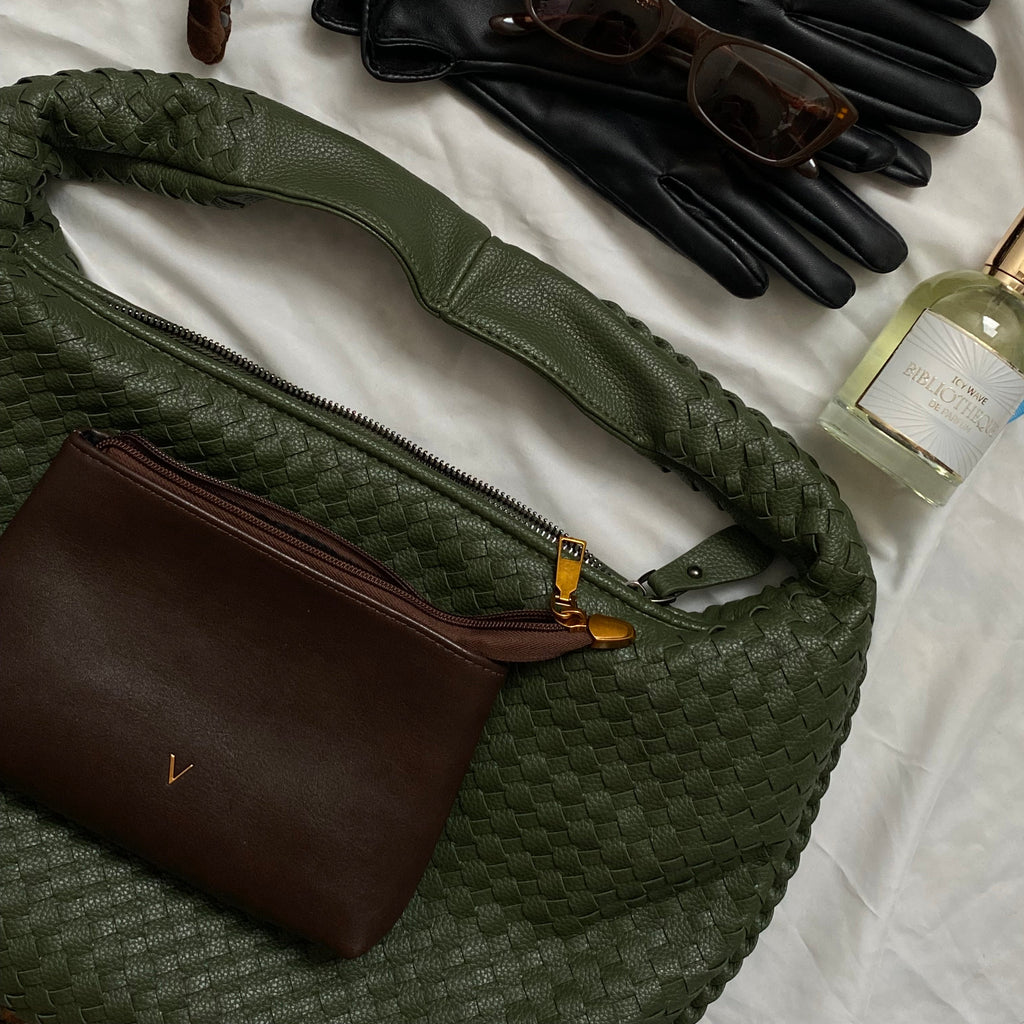 Sac hobo oversize tressé – Sac porté épaule en cuir vert olive