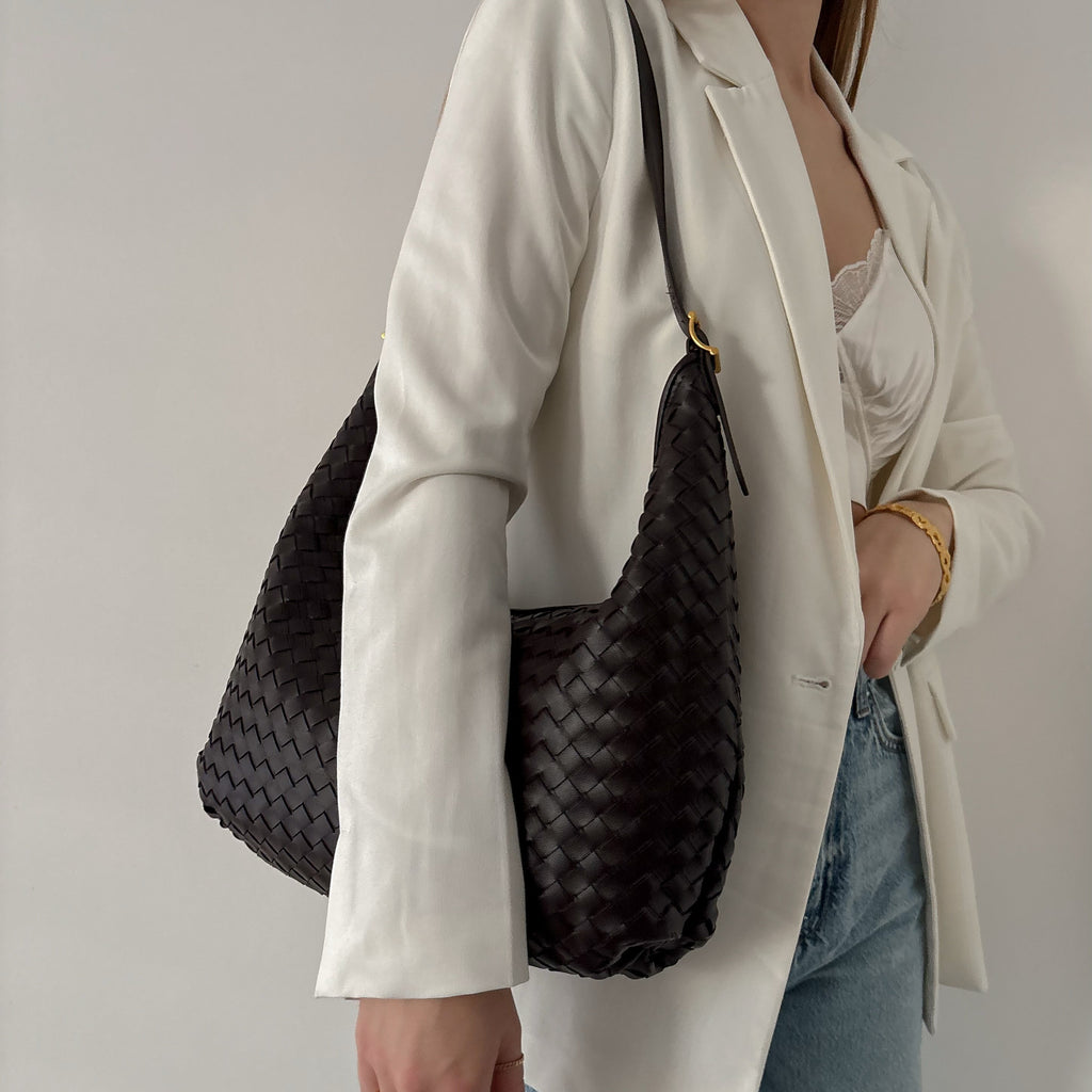 Hailey Woven Hobo Bag – Dark Brown Leather Shoulder Bag